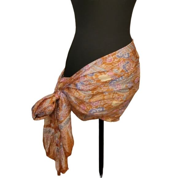 Floral Fringed Cottage Core Twee Scarf Wrap Swimsuit Bottom Cover Up - 94 x 21 - Picture 4 of 4